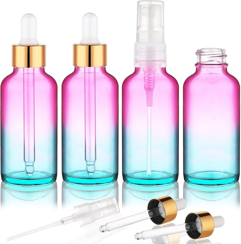Hethyo 4 pack 4 oz Glass Dropper Bottle with Extra 2 Eye Dropper,30ml Rainbow Colored Thick Glass Tincture Bottles,Leakproof Travel Essential Oils Bottles (4 OZ) - Image 1